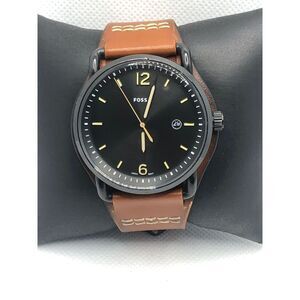 Fossil FS5524 Unisex Brown Leather Analog Black Dial Quartz Genuine Watch HO338